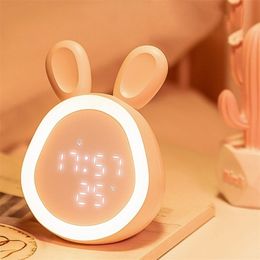 Bluetooth Alarm Clock LED Night Light Voice Control with Temperature Display Bedside Lamp Decor Easter Suppies 220426