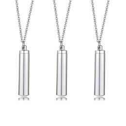 Simple Silver Color Cylinder Cremation Urn Necklace for Ashes Memorial Pendant Stainless Steel Keepsake Jewelry to Women Men