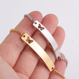 Link Chain 1Pc Stainless Steel Curved Long Bar With Butterfly Bacelet Adjustable Box Women Girls Kids Year Jewelry Lucky Gift Trum22