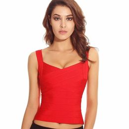 est celebrity club party black red white v neck strap fashion sexy women long bandage top 220316