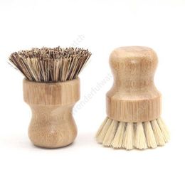 Sisal Bamboo Palm Kitchen Pan Pot Cleaning Tools Brush Short Round Wooden Handle Household Bowl Dish Washing Tools by sea 432pcs DAW469