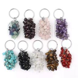 Tumbled Healing Crystal Key chain Multicolored Cluster Dangle Handmade Wire Wrapped Raw Chip stone Grape Gemstone Keychain Gifts Boho Car Bag Accessories