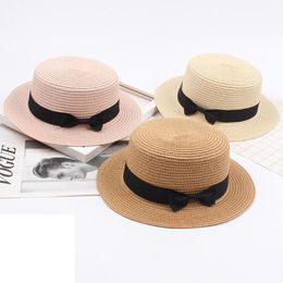 Wide Brim Hats Spring And Summer Use Straw Hat Retro Butterfly Clip Flat Top Outdoor Uv Protection Sunscreen Breathable Shade All-MatchWide