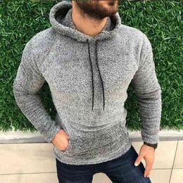 Warm Pocket Loose Sweatshirt Plush Fleece Hoodies Oversized Loose Tops Casual Solid Hooded Men's Long Sleeve L220704