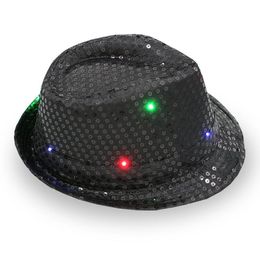 LED Jazz Hats Flashing Light Up LED-Fedora Trilby Sequins Caps Fancy Dress Dance Party Hats Unisex Hip Hop Lamp Luminous-Hat SN4784