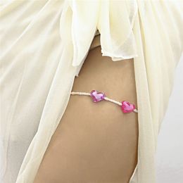 Kpop Sweet Acrylic Candy Love Heart Beads Leg Thigh Chain for Women Wedding Bride Dress Boho Elastic Adjustable Y2K Body Jewellery