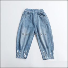 Jeans Babyinstar New Arrival Blue For Kids Pearl Design Fashion Style Denim Toddler Girls Loose Trousers Mxhome Dhu3E