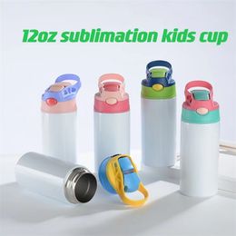 12oz Sublimation Sippy Cup STRAIGHT Baby Bottle tumbler Stainless Steel Portable Kids Mugs Double Wall Vacuum Insulated Feeding Nursing Bottle wholesale