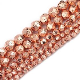 Other Gold Faceted Round Rose Natural Stone Volcanics Lava 6/8/10/12mm Spacers Loose Beads For Jewellery Making DIY Bracelet Accessories Rita2