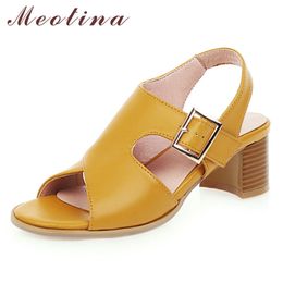 Meotina Summer Sandals Women Shoes Buckle Thick High Heels Party Shoes Fashion Open Toe Sandals Lady Yellow Plus Size 3443 210226