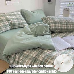 100%yarn-dyed Washed Cotton Classic Plaid Bedding Set Duvet Cover Pillowcases Breathable Skin-friendly 16 Sizes