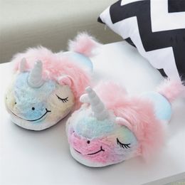 492 Fashion Unicorn Women Appliques House For Girls Plush Lovely Fur Slippers Bedroom 220815