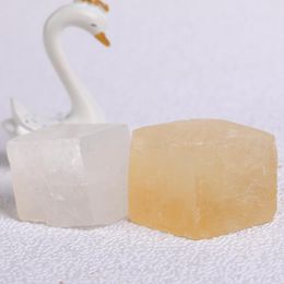 Decorative Objects & Figurines 1PC Natural Transparent Yellow White Optical Calcite Quartz Iceland Spar Handle Pieces Healing Ore Mineral Cr