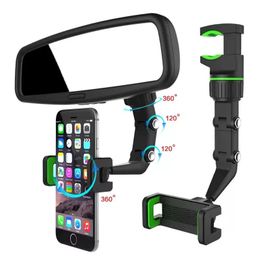 Multifunctional Car Phone Holder Mount 360 Degree Rotatable Auto Rearview Mirror Seat Hanging Clip Bracket Cell Phone Stand For Apple Iphone 13 12 11 Pro Max Samsung