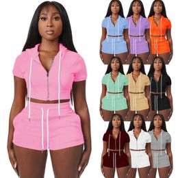 2022 Designer Sport Tracksuits For Womens 2 Piece Pants Outfits Zipper Hoodies Short Sleeve Shorts Suit Ladies Summer Sportswear