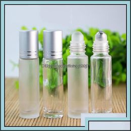 Packing Bottles Office School Business Industrial 10Ml Essential Oil Roll-On Transparent Frosted Glass Bottle Stainless Steel Roller Drop De