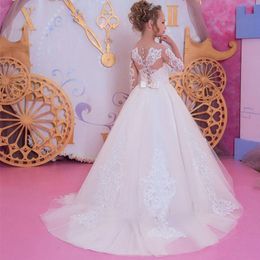 2022 Lovely White Flower Girls Dresses For Weddings Scoop Ruffles Lace Tulle Pearls pageant Princess Children Wedding Birthday Party Dresses