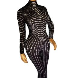 Ingrosso Stage Wear Sinestone Leotard Supuits Black Suitsuits Shining Pearls Women Bodysuits One Piece Performance Costume Nightclub