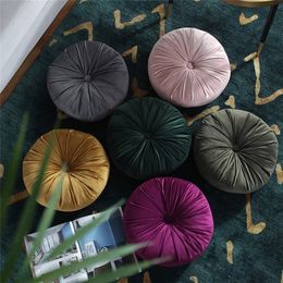 Dutch Fleece Velvet Pleated Round Seat Cushion Pillow Pouf Throw Home Sofa Decor Nordiac Style 35cm 220402