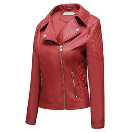 New Arrival 2021 Motorcycle Leather Jackets Women Spring Autumn Faux Leather Casual Coat Slim Zipper Jacket Outerwear WF161 L220728