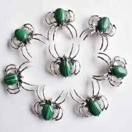 Pendant Necklaces Fashion Good Quality Malachite Stone Spider Shape Necklace Brooch For Jewellery Exquisite Gift 8pcs/lot Wholesale FreePendan