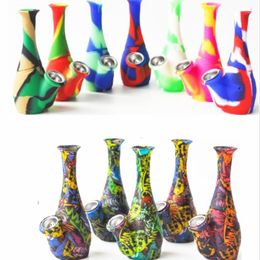 Hookah Vase Shape Silicone Bong Smoking Pipes two parts With metal Bowl oilRigs for smoke unbreakable printing bongs