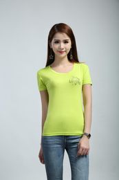 Women's T-Shirt LOVERS Brand Fashion Slim Women Sporting Red White Black Grey Green O-Neck Diamonds Letters Tops Summer TeesWomen's