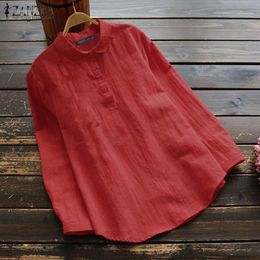 Plus Size Women Long Sleeve Kaftan Baggy Button Cotton Linen Casual Tunic Blouse DaySeventh Summer Deals 2019