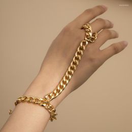 Link Chain Punk Chunky Ring Bracelet For Women Gold Color Aluminum Wrist Hand Back Bangles Arm Ornaments Pulsera Jewelry Inte22