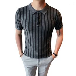 Men's Polos High Quality Summer White Short Sleeve Knitted Shirt Men Clothing 2022 Turn Down Collar Slim Fit Casual Tee Homme 3xl