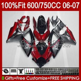 OEM Bodywork For SUZUKI GSXR 750CC 600CC 750 600 CC 06-07 red grey Body 130No.7 GSXR600 GSXR750 K6 GSX-R750 06 07 GSXR-750 GSXR-600 2006 2007 Injection Mould Fairing