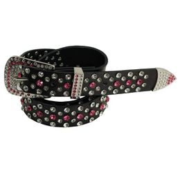 Belts Fashion Rhinestone Pu Leather For Women Luxury Pin Buckle Belt Woman Quality Strap Width 3.3 Cm Black ColorBelts