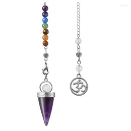 Pendant Necklaces Silver Plated Natural Amethysts Stone Cone Shape Pendulum Spiritual With Beads 3D Symbol Chain Chakra JewelryPendant Godl2