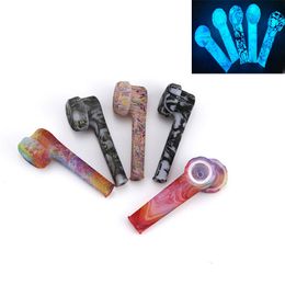 3.5inch Luminous Patterned Silicone Pipe Food Grade Material In The Dark Glowing With Glass Bowl Smoking Hand PIpes For Tobacco Dry Herb Dab Rigs Bongs