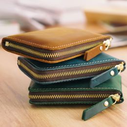 DHL60pcs Wallets Men Genuine Leather Plain Square Handmade Business Short Coin Purses