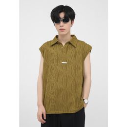 Men's T-Shirts Summer Turn-down Collar Sleeveless White Tops Products Retro Lapel Button Metal Pleated Vest MenMen's Men'sMen's