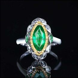 Wedding Rings Vintage Classic Geometric Ring Inlay Green Horse Eye Zircon Fashion 925 Sier Jewelry Womens An Bdesybag Dh2Br