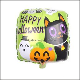 Party Decoration Square Halloween Aluminum Foil Balloon 18Inch Pumpkin Gh Dh0Ny