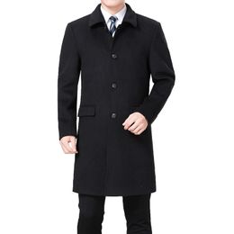 Woollen Winter Cashmere Pea Men Overcoat Long Jacket Wool Blend Coat Palto Erkek Mont Kaban 201116