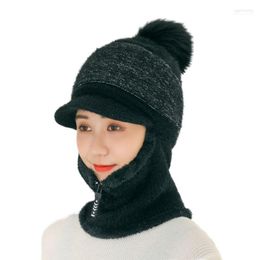 Banie / Coupges de crâne Masque de ski de chapeau tricoté à fermeture éclair hiver
