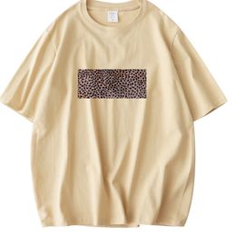 Women Leopard Pattern Tees Female Khaki Short Sleeve Summer Tops Lady Green Cotton T-shirts CX220318