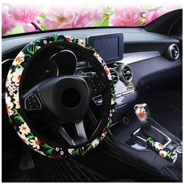 Steering Wheel Covers 3PCS/ Set Car Cover Handbrake Gear Shift 10Styles Flowers Girl Woman Braid On Auto ProtectorSteering