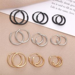 Hoop & Huggie Trendy Simple Black Circle Stud Earrings For Women Men Gold Silver Colour Titanium Bead Nose Body Clip Jewellery GiftHoop