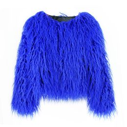 2022 Women's Colourful Furry Pink Lamb Wool Faux Fur Coat Female Shaggy Plus Size Sheepskin Winter Artificial Fur Jacket For Mother's Days Gift