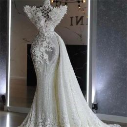 2022 Stylish Mermaid Wedding Dress with Detachable Train Sequined Lace Floral Appliques Bridal Gowns Elegant vestido de novia BES121