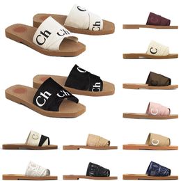 Top Women Woody Mules Slippers Designer Canvas Cross Woven Sandals Summer Outdoor Peep Toe Casual Slipper Letter Stylist Shoes Rubber Slides Lettering Fabric
