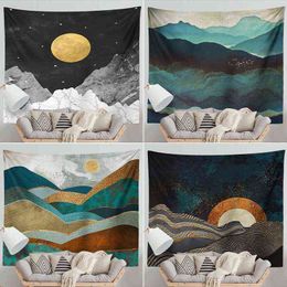 Mountain And Sea Landscape Tapestry Nepal Sunset Landscape Wall Carpet Dormitory Decoration Living Room Bedroom Bed Wall Decoration J220804