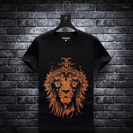 Men's T-Shirts Size Plus 7XL 2022 Lion Rhinestones T Shirts Men Summer Clothes Short Sleeve Man Streetwear O Neck Slim Tshirts Camiseta Homb