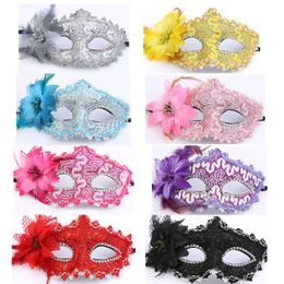Halloween Plastic Mask Masquerade Princess Half Face Side Flower Lace Children Adult Blindfold Girls Party Performance Makeup Props Tools LT0177