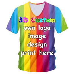 Kaseetop Customized Summer V neck T Shirts Tee Tops Men DIY Picture 3D Print T shirt Man Casual Clothing Wholesale Oversiz 220707